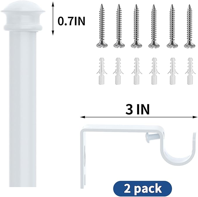 Curtain Rods 2 Pack 5/8 inch White Curtain Rods for Windows 30 to 88 Inch with Brackets Easy to Install for Bedroom Living room Kitchen