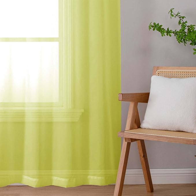Lecloud Lemon Sheer Curtains for Living Room 54 Inch Length 2 Pcs, Solid Color Voile Modern Farmhouse Decor, Airy Rod Pockets Bedroom Curtains for Bathroom Dining Room, Each Panel 42" W x 54" L