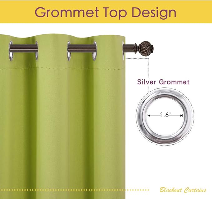 NICETOWN Room Darkening Draperies Window Curtain Panels, Fresh Green, 2 Panels, W60 x L84 -inch, Thermal Insulated Grommet Room Darkening Curtains for Bedroom