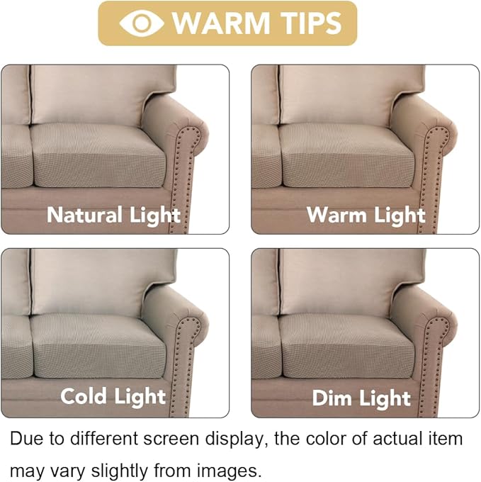 H.VERSAILTEX Super Stretch Individual Seat Cushion/Couch Slipcover Sets Thick Jacquard Textured Twill Fabric (3 Piece Sofa Covers, Sand)