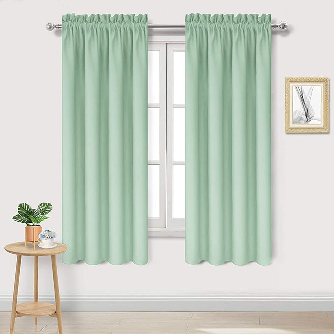 DWCN Blackout Curtains Room Darkening Thermal Insulated Bedroom Curtains Window Curtain Panels, 38 x 63 inches Long, Set of 2 Light Green Rod Pocket Drapes