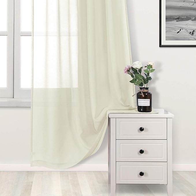 DWCN Ivory Sheer Curtains Semi Transparent Voile Rod Pocket Curtains for Bedroom and Living Room, 42 x 63 inches Long, Set of 2 Panels