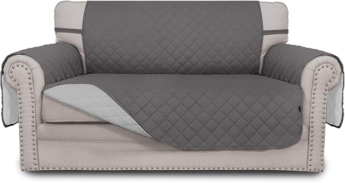 Easy-Going Reversible Loveseat Couch Cover for 2 Cushion Couch Sofa Cover for Dogs Water Resistant Furniture Protector with Foam Sticks Elastic Straps for Pet (Loveseat, Gray/Light Gray)