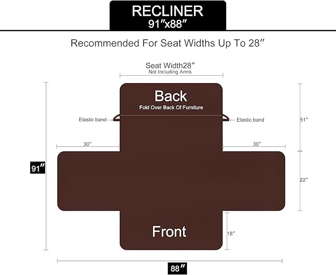 U-NICE HOME Recliner Chair Covers Reversible Chair Cover Pet Covers for Dogs with Elastic Straps Water Resistant Diamond Quilted (28''Recliner Oversized, Brown/Brown)