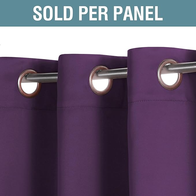 H.VERSAILTEX Thermal Insulated Blackout Window Curtains for Bedroom/Living Room Ultra Soft and Smooth Innovated Microfiber Grommet Curtains - Solid in Plum Purple (One Panel), 52" W x 84" L