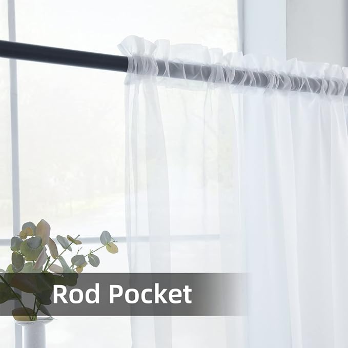 youleyar Solid Sheer Rod Pocket Curtain Voile Draperies 2 Panels White Beige Black Grey Coffee 52 Inch Width 90 Inch Long 1 Pair for Kitchen Bedroom Children Living Room Yard(White,52Wｘ90L)