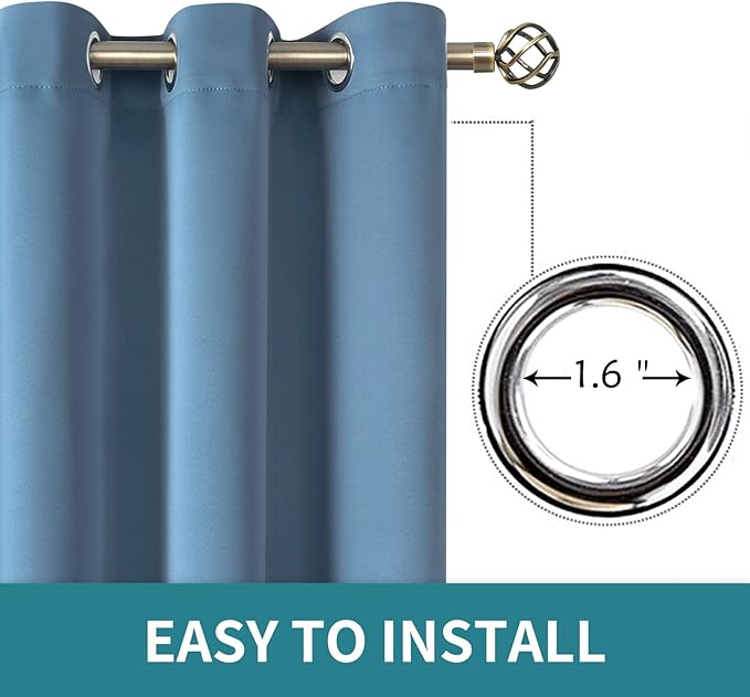 BGment Blackout Curtains for Bedroom - Grommet Thermal Insulated Room Darkening Curtains for Living Room, Set of 2 Panels (38 x 63 Inch, Faded Denim)