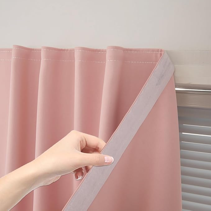 Self Adhesive Blackout Curtains- Stick on Curtains Shades Window Blinds Curtains No Rod Needed Easy to Hang Curtain, Use for Bedroom, Living Room,Roman Shades, 35" W X 71" L, Pink, 1 Panel