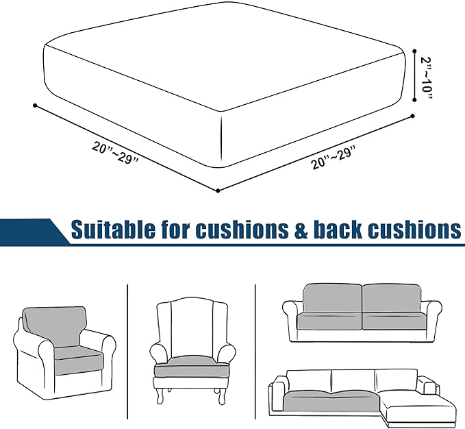 Water-Repellent Sofa Cushion Covers Jacquard High Stretch Fabric Furniture Protector for Living Room, Washable Sofa Seat Slipcover, 1 Seater Settee (Chair Cushion, Gray)