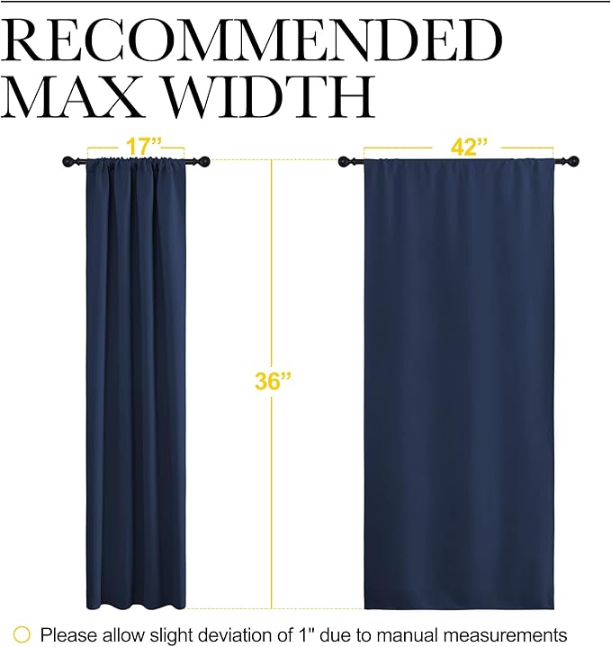 NICETOWN RV Blackout Curtains for Camper Windows, Kitchen Curtains, Short Blackout Drapes, Thermal Insulated Rod Pocket Window Treatment Draperies for Nursery (Navy, 42" x 36", Set of 2)