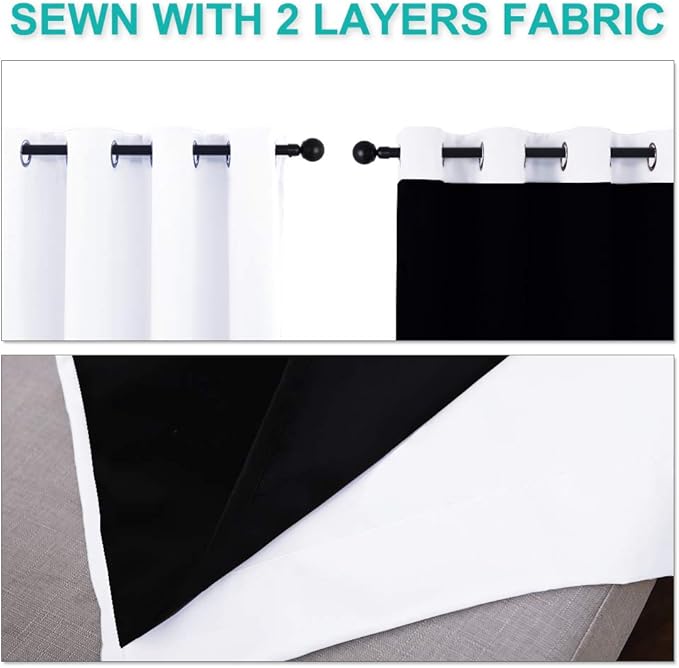 NICETOWN White 100% Blackout Curtains for Windows, Pack of 2, 46" W x 96" L, Super Heavy-Duty Black Lined Total Darkness Drapes for Bedroom, Privacy Assured Window Treatment for Patio