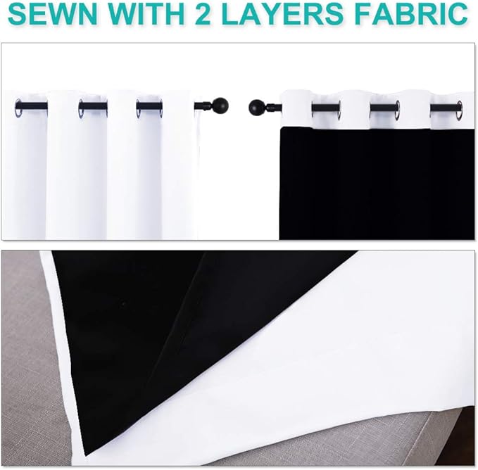 NICETOWN Full Shading Cold Blocking Curtains for Windows, Super Heavy-Duty Black Lined Blackout Curtains for Bedroom, Privacy Assured Window Treatment (White, Pack of 2, 55 inches W x 96 inches L)