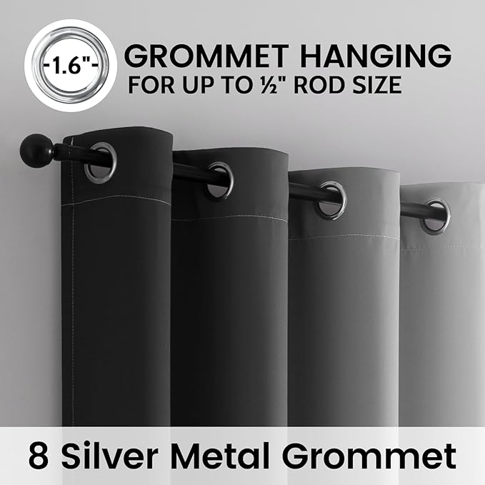 SimpleHome Ombre 100% Blackout Curtains for Bedroom, Full Light Blocking Black and Greyish White Curtains, Thermal Insulated Grommet Window Drapes for Living Room,2 Panels, 52x63 inches Length