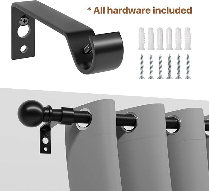 Black Curtain Rods for Windows 66 to 120, Adjustable Length, Heavy Duty Steel Rod, Wall Mounted, 120 Inch