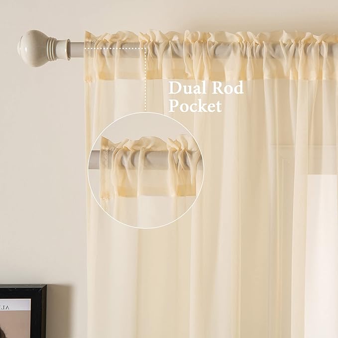 MIULEE 2 Panels Solid Color Sheer Window Curtains Elegant Window Voile Panels/Drapes/Treatment for Bedroom Living Room (54 X 90 Inches Cream Beige)