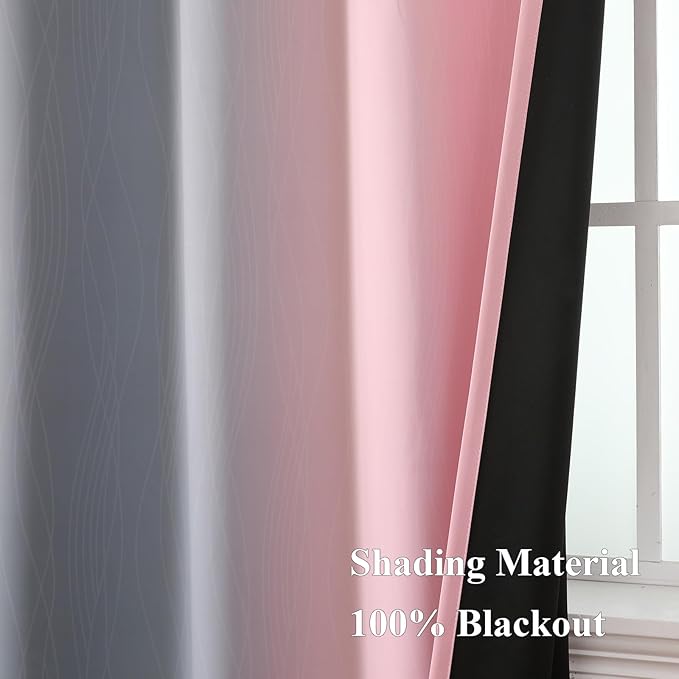 Estelar Textiler Pink and Grey Ombre Blackout Curtains 90 Inches Long 2 Panels Set,Thermal Insulated Drapes for Bedroom, Full Light Blocking Energy Saving Grommet Curtains for Living Room,52Wx90L