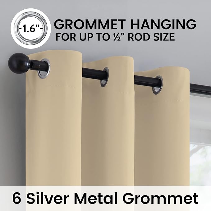 SimpleHome 100% Blackout Curtains for Bedroom,Thermal Insulated Beige Grommet Window Drapes Room Darkening Curtains for Living Room with Black Back,38 x 72 Inch,2 Panels