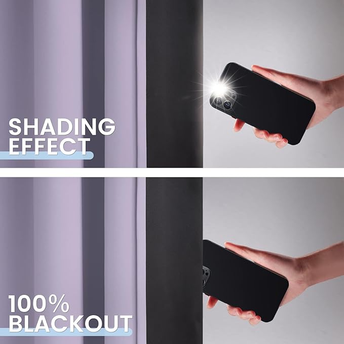SimpleHome 100% Blackout Curtains for Bedroom,Thermal Insulated Lilac Grommet Window Drapes Room Darkening Curtains for Living Room with Black Back,38 x 72 Inch,2 Panels