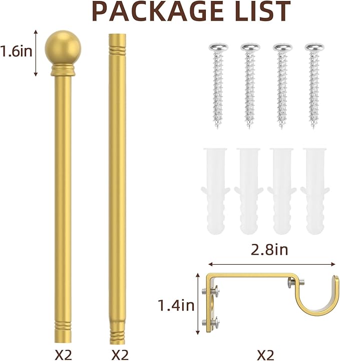 SMODBRODRE Curtain Rods for Window 32 to 62, Gold 5/8 inch Splicing Single Window Curtain Rod Set with Brackets