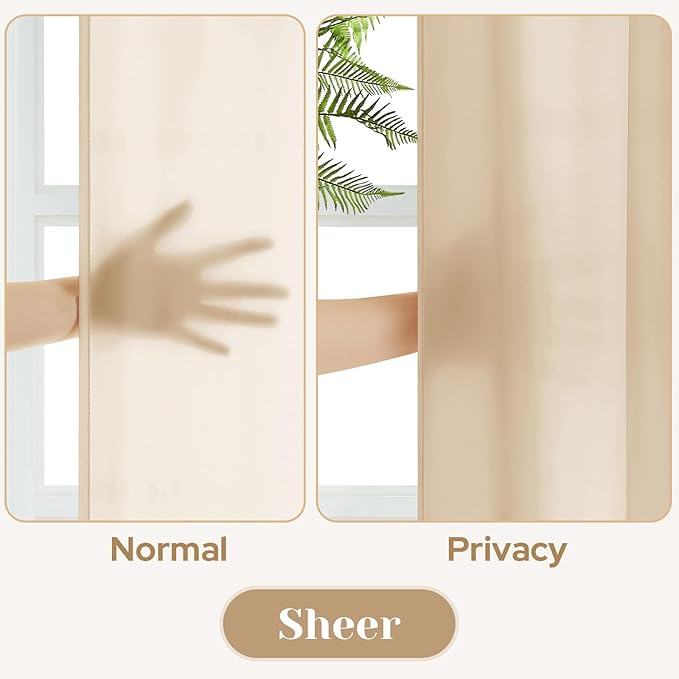 HOMEIDEAS Non-See-Through Beige Privacy Sheer Curtains, 52 X 72 Inches Long 2 Panels Taupe Sheer Curtains Light Filtering Window Drapes for Bedroom Living Room