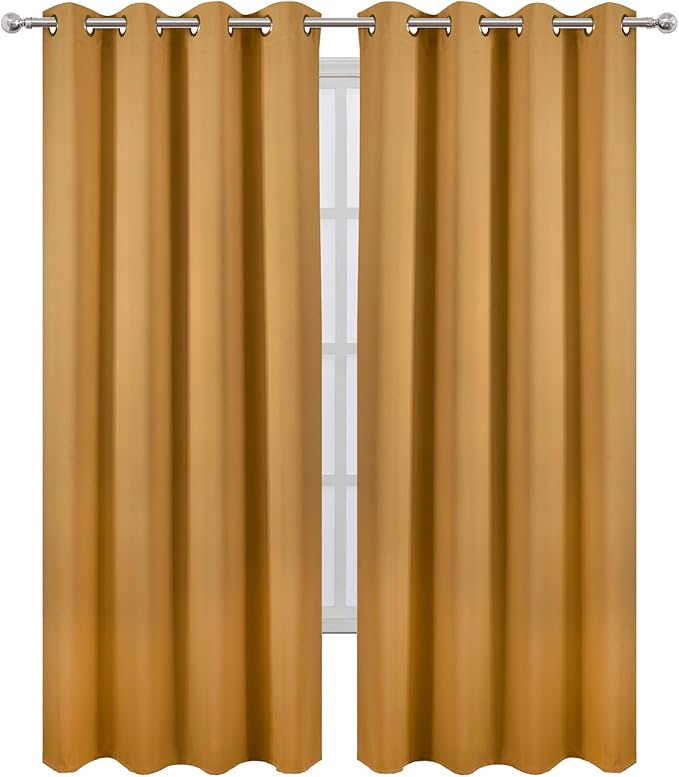 LEMOMO Blackout Curtains 52 x 90 inches Long Mustard Yellow Curtains Set of 2 Panels Thermal Insulated Room Darkening Curtains for Bedroom