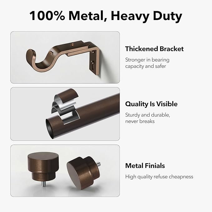 IFELS Heavy Duty Curtain Rods for Windows 48 to 84 Inch, 1 Inch Bronze Curtain Rods Set of 2 Pack for Outdoor Patio, Farmhouse, Bedroom, Kitchen, Adjustable Easy Install Drapery Rod (Bronze,30-90-2p)