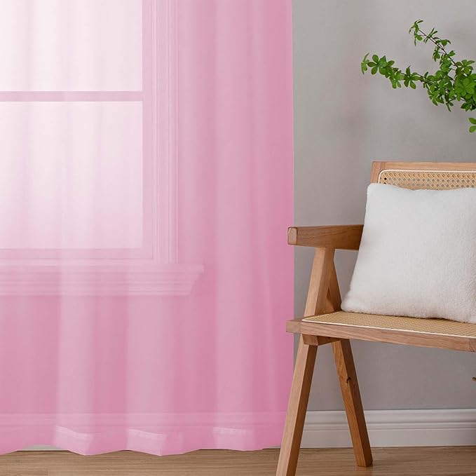 Pink Sheer Curtains for Bedroom Living Room 45 Inch Length 2 Panels, Soft Airy Light Filtering Small Kitchen Window Curtains, Rod Pocket Short Curtain Drapes, Pink, 42" Wx45 L Inches
