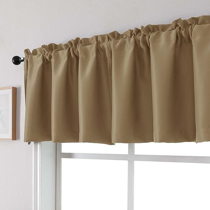 Chyhomenyc Taupe Valances for Window, Room Darkening Short Curtains for Kitchen Bedroom Living Room, Rod Pocket Top Small Window Treatment Valance RV Bunk Panels, 40Wx18L, 2 Pieces