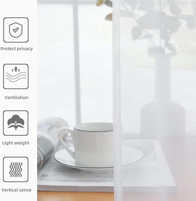 youleyar Solid Sheer Rod Pocket Curtain Voile Draperies 2 Panels White Beige Black Grey Coffee 26 Inch Width 40 Inch Long 1 Pair for Kitchen Bedroom Children Living Room Yard(White,26Wｘ40L)
