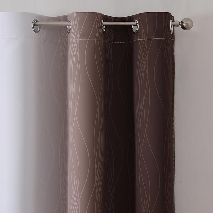 Estelar Textiler Brown and Greyish White Ombre Blackout Curtains for Bedroom, Full Room Darkening Grommet Curtains for Living Room, Thermal Insulated Light Blocking Gradient Drapes, 42Wx63L,2 Panels