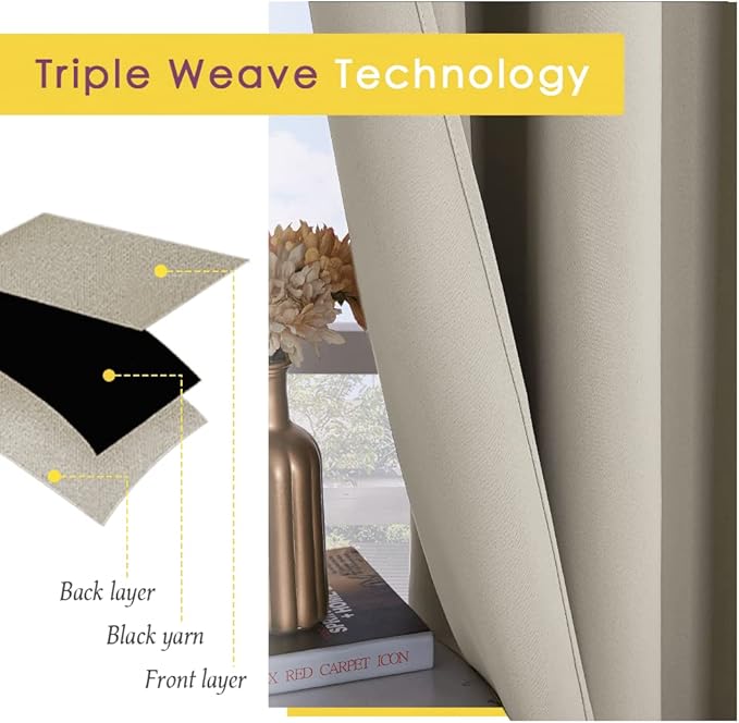 NICETOWN Blackout Curtain Valances for Kitchen, Basement Window Vlances Privacy Decorative Grommet Thermal Insulated Short Bathroom Curtains for Small Window, 42" W x 36" L, 2 Panels, Natural