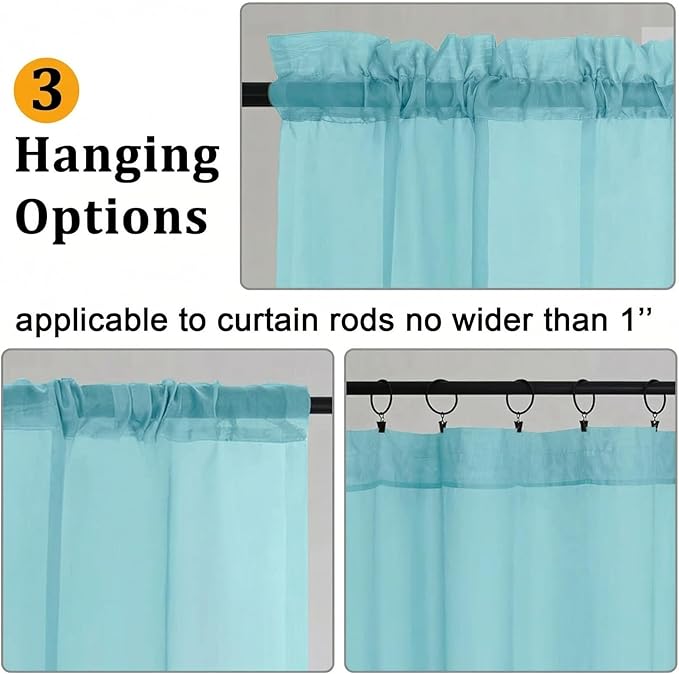 Gwine Sheer Curtains for Bedroom 54 inches Long - Light Filtering Voile Window Curtain Panels, Airy Transparent Rod Pocket Sheer Drapes for Living Room, Each 42Wx54L, 2 Panels, Aqua
