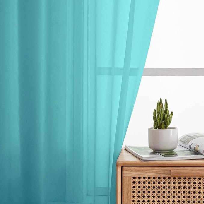 Turquoise Sheer Curtains 84 Inches Long 2 Panels, Soft Airy Light Filtering Curtains for Bedroom Living Room, Modern Rod Pocket Privacy Drapes Window Treatments, Total Wide 84 Inch