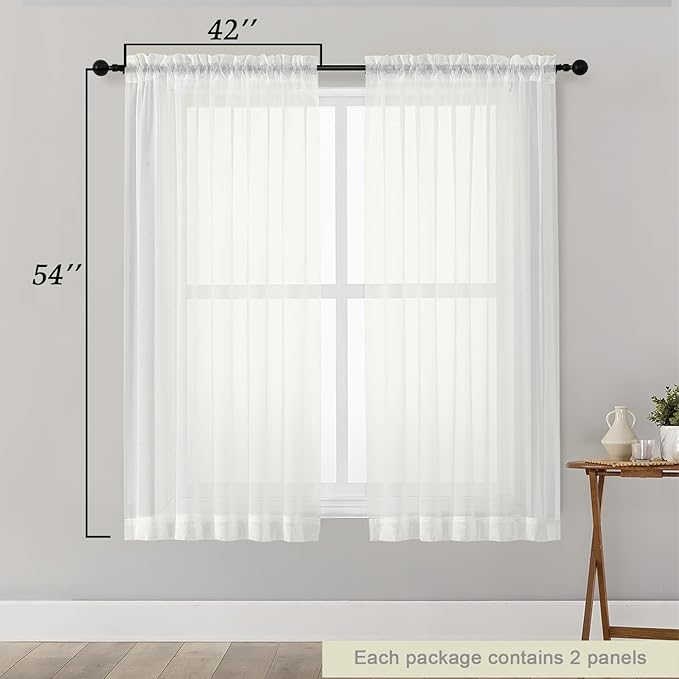 Sheer Ivory Curtains for Bedroom Living Room 54 Inch Length 2 Panels Set, Solid Soft Airy Light Filtering Window Treatments, Modern Rod Pocket Drapes, Ivory, 42" Wx54 L Inches