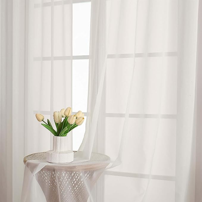 OWENIE Ivory Sheer Curtain 90 Inches Long 2 Panels Set, Solid Filmy Drapes for Living Room Bedroom, Elegant Window Voile Sheer Curtain Panels Drapes, 2 Pcs, Each 59W x 90L Inch