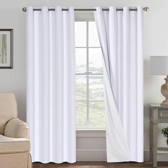 H.VERSAILTEX 108 inch Curtains, Linen Blackout Curtains 100% Absolutely Blackout, Thermal Insulated Textured Linen Look Curtain Draperies Anti-Rust Grommet, 2 Panels Bright White