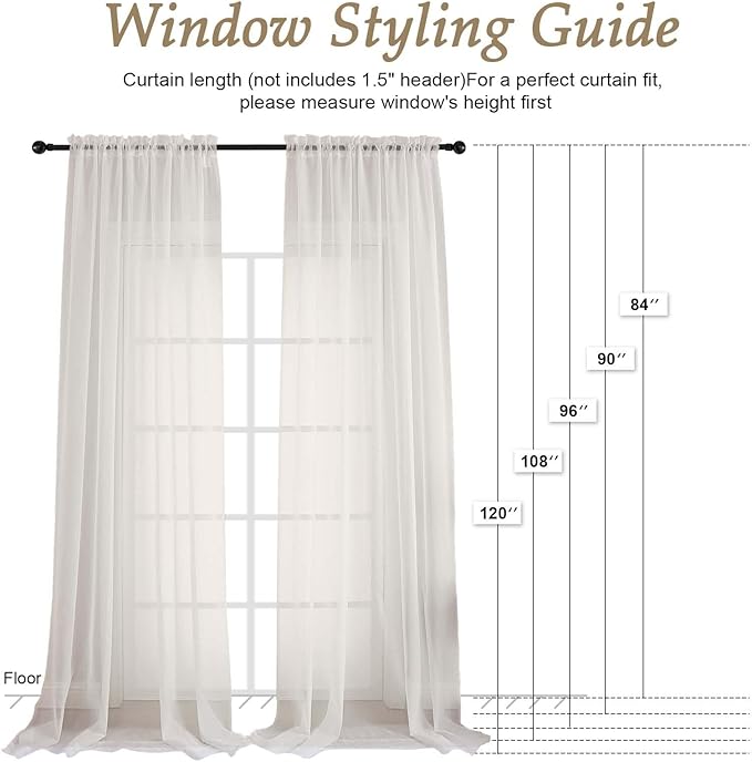 OVZME Ivory Sheer Curtains 84 Inches Long 2 Panels Set, Light Filtering Sheer Curtains for Living Room Bedroom 59 Inch Extra Wide, Modern Voile Filmy Rod Pocket Window Drapes, 59Wx84L Inches