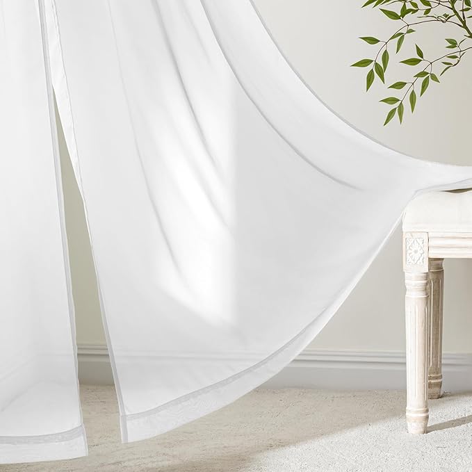 MIULEE White Sheer Curtains 72 Inches Long, 4 Panels Set, Light Filtering Rod Pocket Voile Drapes for Living Room and Bedroom, Airy Soft Fabric Window Treatments, 54 x 72 Inches