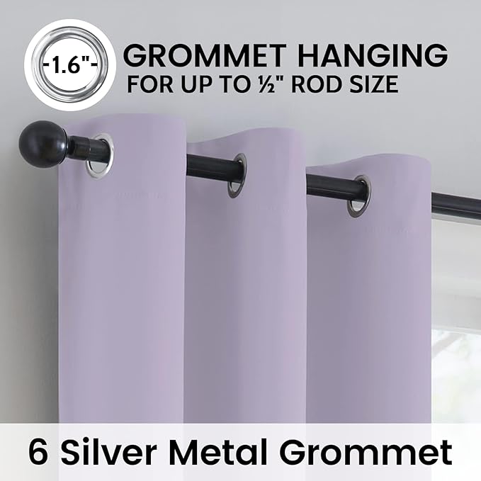 SimpleHome 100% Blackout Curtains for Bedroom,Thermal Insulated Lilac Grommet Window Drapes Room Darkening Curtains for Living Room with Black Back,38 x 72 Inch,2 Panels
