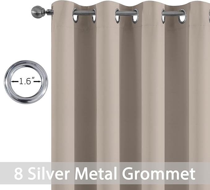 Yakamok Room Darkening Blackout Curtains Thermal Insulated Grommet Curtain Panels for Bedroom, 52W x 96L, Natural, 2 Panels