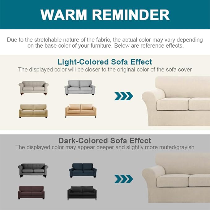 Turquoize 3 Piece Sofa Covers for 2 Cushion Couch Sofa Slipcover Soft Couch Cover for Dogs-Washable Sofa Furniture Covers with 2 Individual Cushion Covers (2 Cushion Sofa,Biscotti Beige)