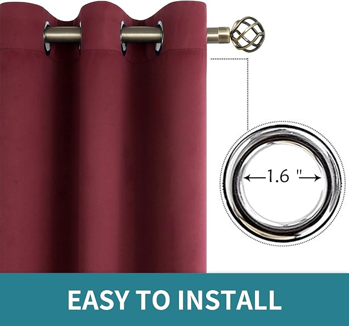 BGment Blackout Curtains for Bedroom - Grommet Thermal Insulated Room Darkening Curtains for Living Room, Set of 2 Panels (70 x 63 Inch, Burgundy)