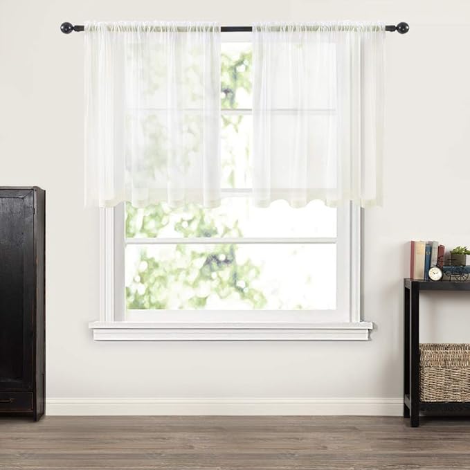 MIULEE 2 Panels Kitchen Tiers Half Window Sheer Curtains Rod Pocket Voile Drapes for Kitchen Bathroom Small Windows 29 by 24 Inch Ivory