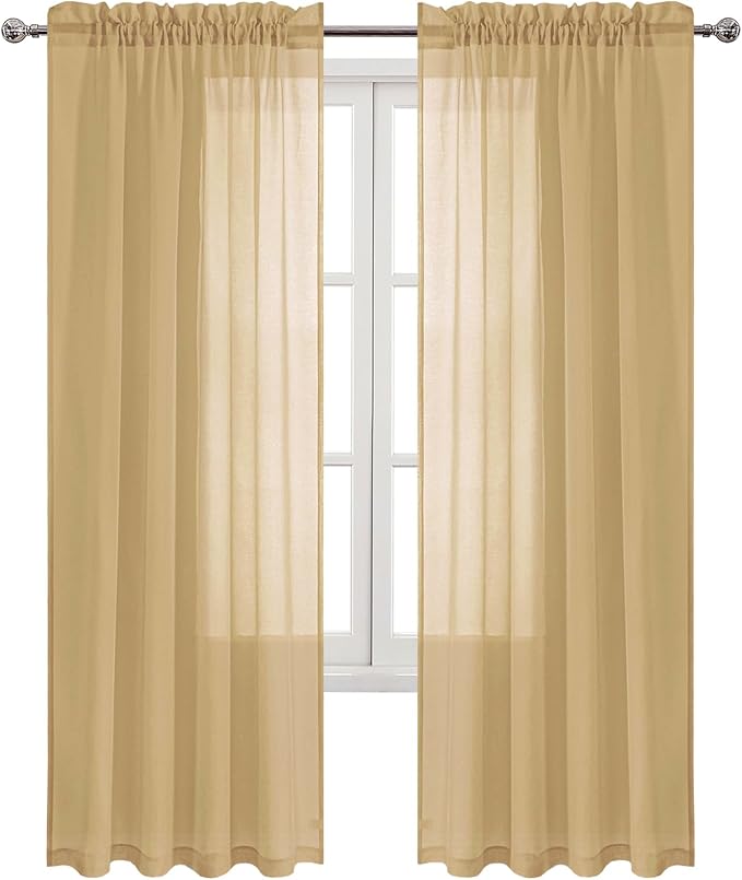 DWCN Taupe Sheer Curtains Semi Transparent Voile Rod Pocket Curtains for Bedroom and Living Room, 52 x 95 inches Long, Set of 2 Panels