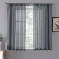 Tollpiz Short Sheer Curtain Linen Textured Living Room Curtains Sheer Light Filtering Rod Pocket Voile Curtain for Bedroom, 42 x 54 inches Long, Dark Grey, Set of 2 Panels