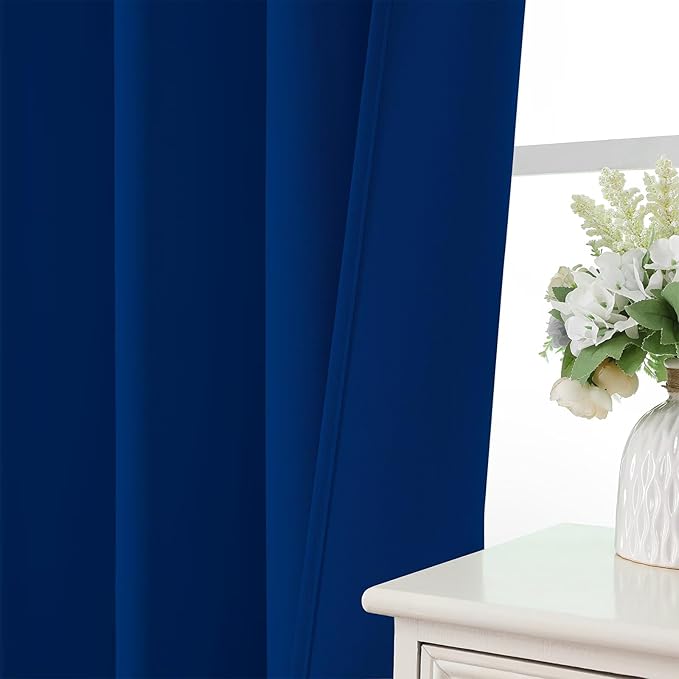 CUCRAF Royal Blue Blackout Curtains 54 inch Length 2 Panels Set, Rod Pocket Room Darkening Drapes for Bedroom Living Room, Insulated Thermal Light Blocking Window Curtain (W52 x L54 Inch)