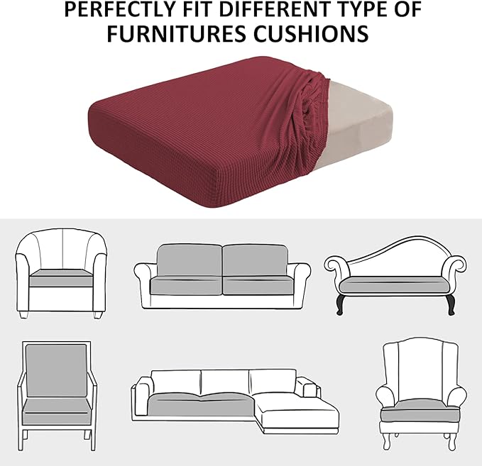 Water Resistant Sofa Seat Cushion Covers Removable Sofa Seat Covers for Dogs, Washable Elastic Loveseat Cushion Slipcovers for Kids and Pets, Christmas Decor (Medium, Wine)