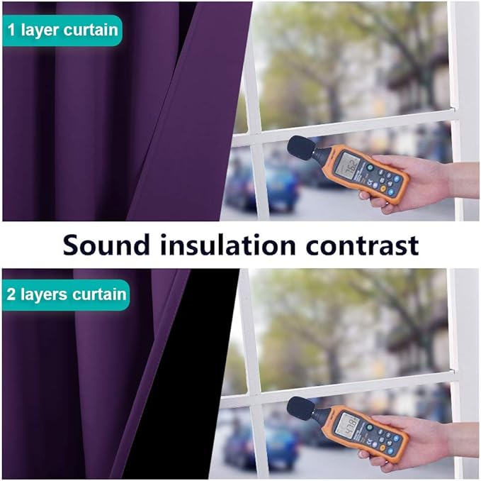 NICETOWN Room Warming 100% Blackout Curtain Panels, Black Liner Curtains for Kitchen Room, Noise Reducing and Cold Blocking Drapes for Windows (Set of 2, Royal Purple, 42-inch Wide by 63-inch Long)