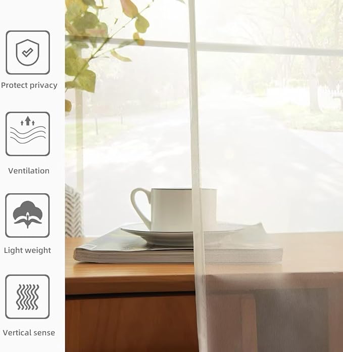 youleyar Solid Sheer Rod Pocket Curtain Voile Draperies 4 Panels Ivory Beige Black Grey Coffee 52 Inch Width 96 Inch Long 1 Pair for Kitchen Bedroom Children Living Room Yard(Ivory,52Wｘ96L)