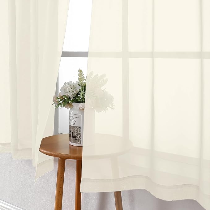 Lecloud Cream Sheer Curtains 63 Inch Length 2 Panels Set, Elegant Voile Window Curtains for Bedroom Living Room, Airy Sheer Drapes for Dinning Room with Rod Pocket, Each Panel 42 X 63 Inch